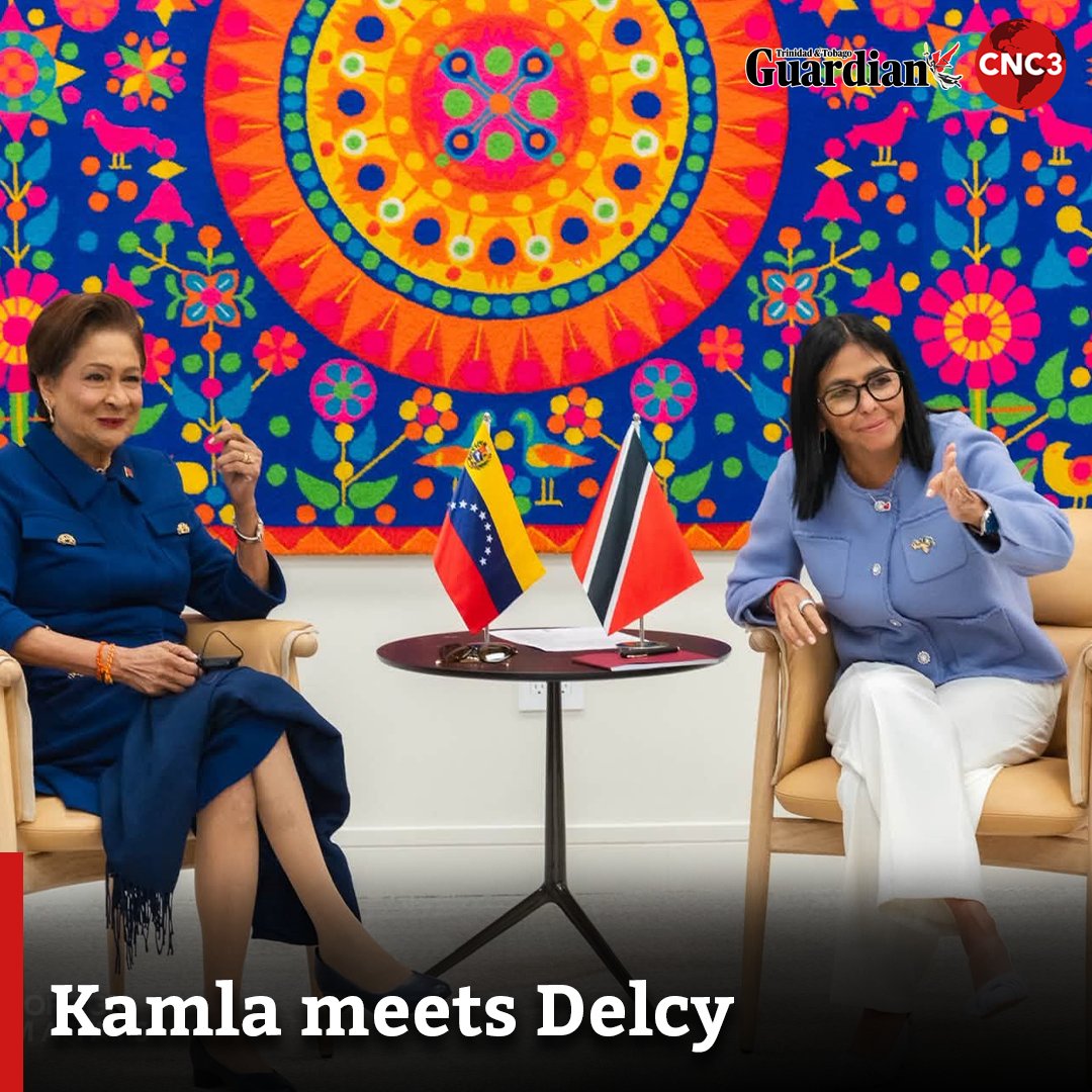 CNC3TV's tweet photo. Prime Minister Kamla Persad-Bissessar met with Venezuelan President Delcy Rodríguez in New York on Wednesday on the sidelines of the 81st United Nations General Assembly.
The meeting comes amid ongoing discussions between Trinidad and Tobago and Venezuela on security, energy and bilateral relation.

Photos Courtesy Kamla Persad Bissessar social media pages