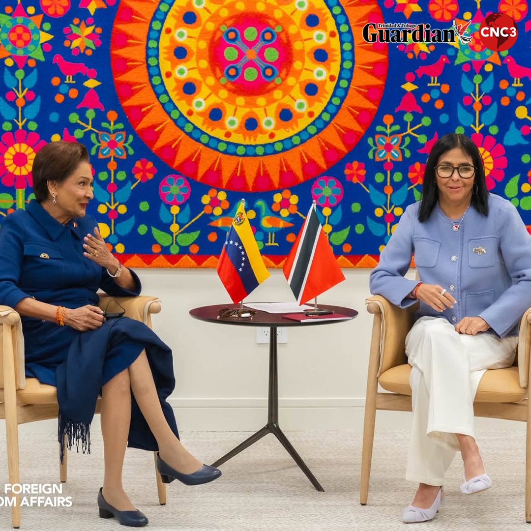 CNC3TV's tweet photo. Prime Minister Kamla Persad-Bissessar met with Venezuelan President Delcy Rodríguez in New York on Wednesday on the sidelines of the 81st United Nations General Assembly.
The meeting comes amid ongoing discussions between Trinidad and Tobago and Venezuela on security, energy and bilateral relation.

Photos Courtesy Kamla Persad Bissessar social media pages