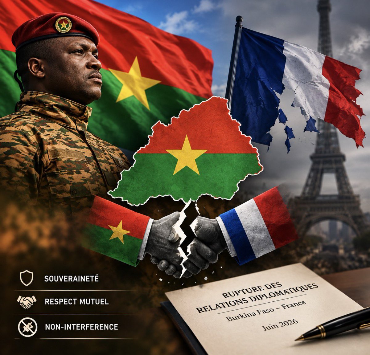 JoanaTiago220's tweet photo. 🇧🇫🇫🇷
A relação entre Burkina Faso e França mudou completamente.
Em junho de 2026, Ouagadougou anunciou o rompimento das relações diplomáticas com Paris,. https://t.co/0znEetbO0x