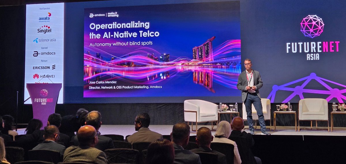 Amdocs's tweet photo. One event. Two awards. Now that’s what we call trailblazing!

Amdocs has been recognized at FutureNet Asia with:

🏆 Automation Solution Award
🏆 Autonomous Network Operations Award, together with PLDT

These wins reflect our commitment to helping service providers harness AI to simplify operations, unlock new revenue opportunities and accelerate their journey toward autonomous networks.

#AutonomousNetworks #AI #Telecom #Innovation