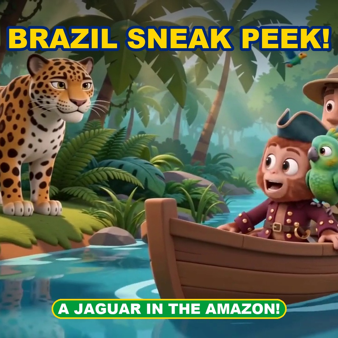 doloandkiwi's tweet photo. 🐆 BRAZIL SNEAK PEEK! Dolo &amp; Kiwi paddle down the Amazon with their river guide… and spot a JAGUAR! 🌴

▶️ Watch the Short: https://t.co/HhpXvfl6Yc

#DoloAndKiwi #Brazil #Amazon #Jaguar #KidsCartoon https://t.co/ZFyJCS7gxP