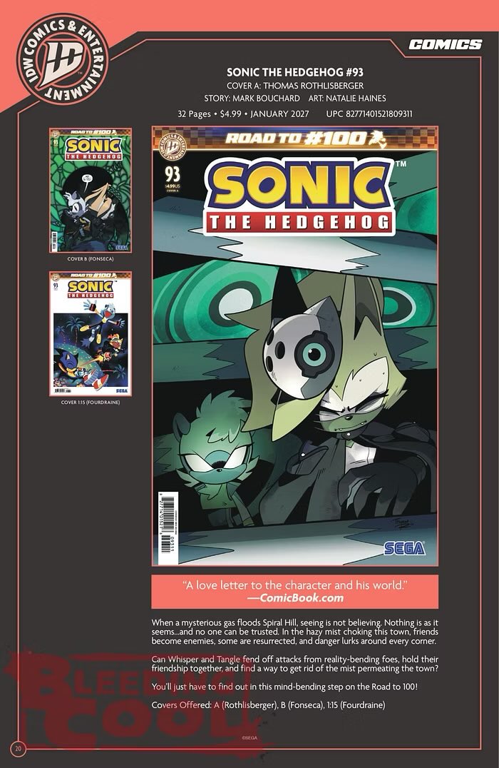 IDWSonicNews's tweet photo. The solicitations for Sonic the Hedgehog #93 dropped from @IDWPublishing &amp; @bleedingcool. Estimated to release in January 2027.

Cover A: @thomas_rsvd
Cover B: @PPDPPL_art 
Cover RI: @Loopyyylupe

#IDWSonic https://t.co/ISVS02AOtx