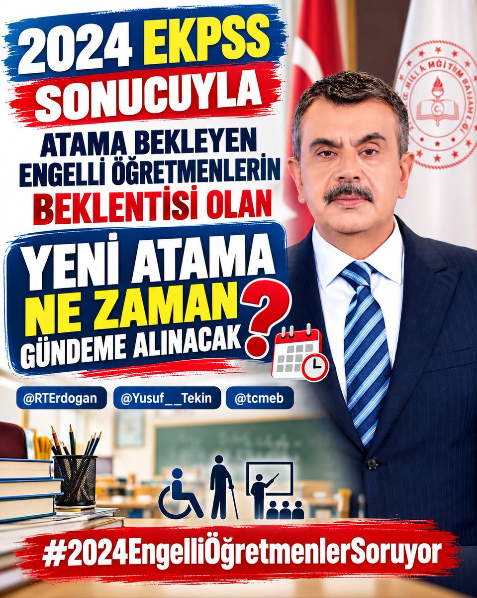 alkan387857's tweet photo. Engelli öğretmenler olarak Millî Eğitim Bakanlığından net bir tarih bekliyoruz. 2024 atama takvimi ne zaman açıklanacak? 

@RTErdogan @Yusuf__Tekin @tcmeb 

#2024EngelliÖğretmenlerSoruyor https://t.co/TMU7E6zpMN