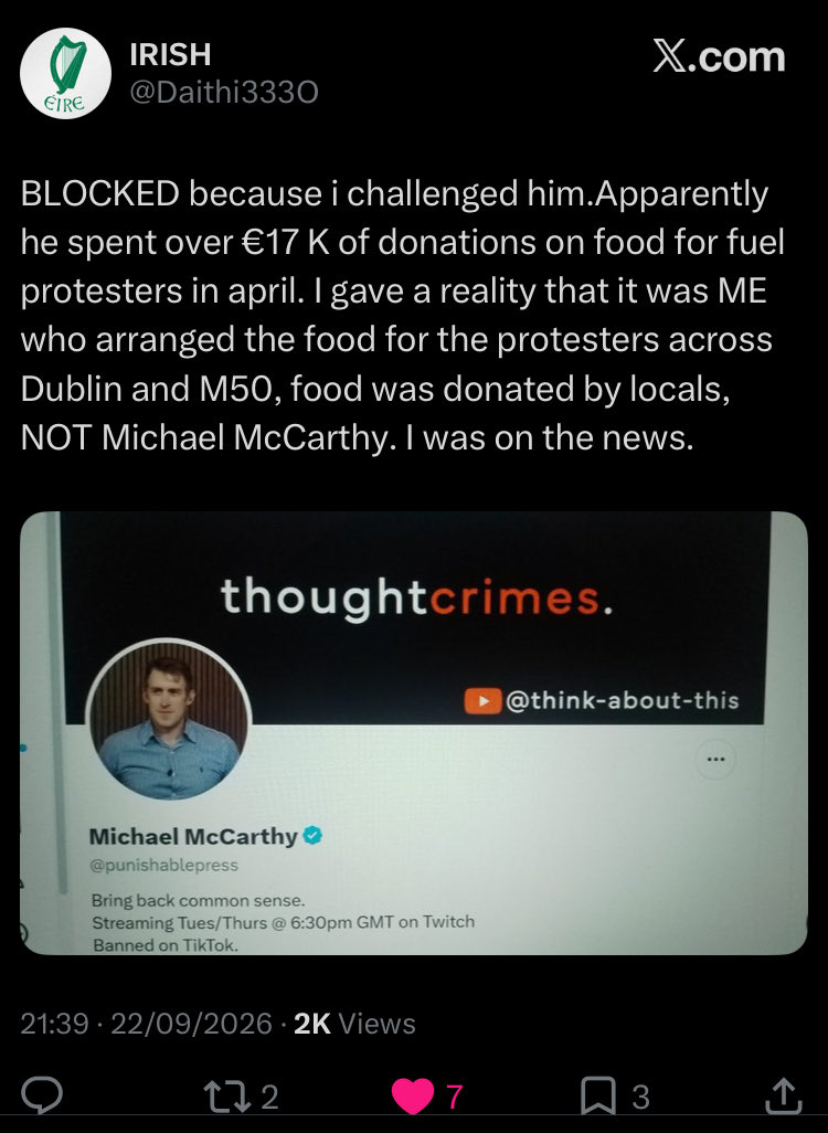 Breathnoir_'s tweet photo. 🧵Not sure why anyone gives this grifter the time of day. Takes peoples videos, comments over them &amp; all the simpletons go mad for him, ‘’He’s reaching middle Ireland !’’lol. He already gets paid from views which are predominantly from the maga types in the US. That €17k’s gone. https://t.co/AGSYsgbquV