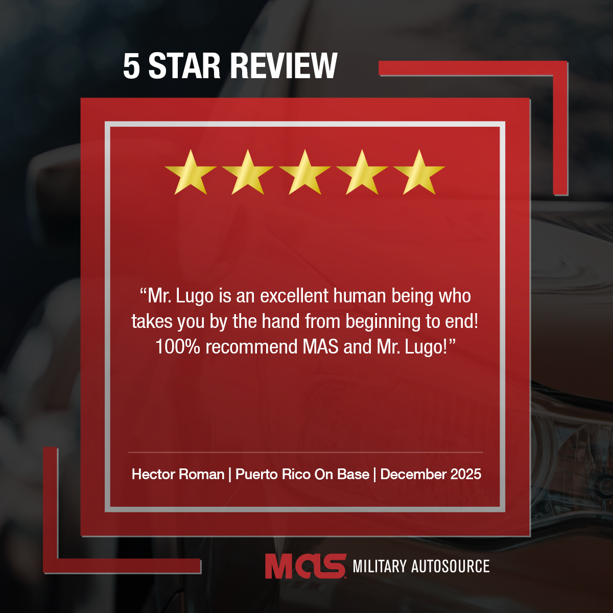 shirlriver70800's tweet photo. Congratulations to ISR Severiano Lugo on receiving a five-star customer review from Hector Roman! Excellent job! https://t.co/ATjbXGNw0N