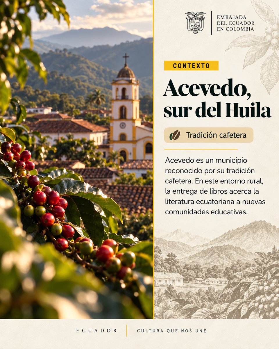 EmbajadaEcuCOL's tweet photo. Literatura ecuatoriana llega a Acevedo, Huila.

La Embajada del Ecuador en Colombia entregó obras de autores ecuatorianos a la comunidad educativa de San José de Riecito, fortaleciendo los vínculos culturales entre ambos países.

#EcuadorEnColombia #EmbajadaDeEcuadorEnColombia https://t.co/uYY4AOrL0W