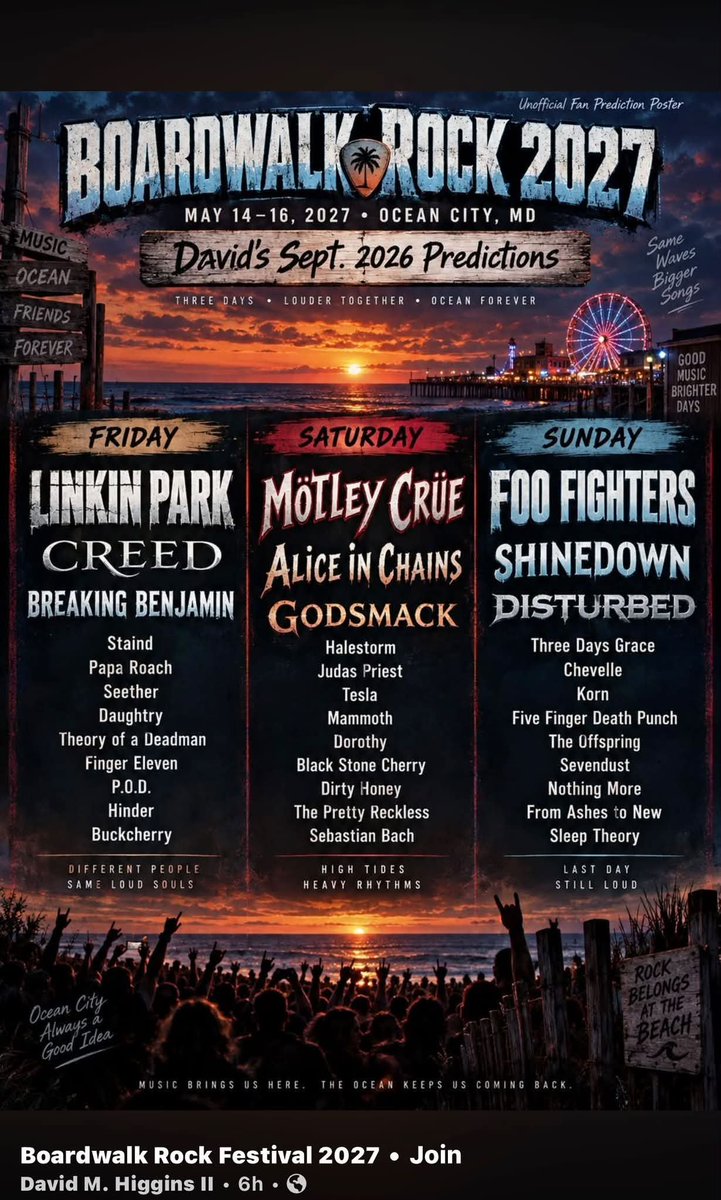 RockLovesMe2's tweet photo. The Boardwalk Rock 2027
In Oceancity, MD lineup.
Looks like i better start 
saving. 😋🤘🎸🔊🎶🍻 https://t.co/LJkMJfmYvz