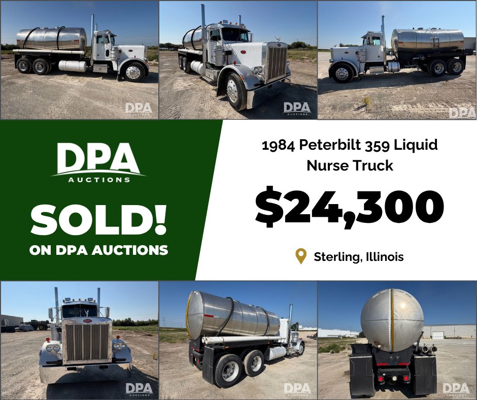 DPAauctions's tweet photo. ๐ The Results are In!
This 1984 Peterbilt 359 Liquid Nurse Truck out of Sterling, Illinois just sold for $24,300 on DPA Auctions.
Start selling with DPA today!
https://t.co/cyP4SJpEIV
--
#DPAAuctions #Sold #Peterbilt359 #ClassicTruck #NurseTruck #VintageTruck https://t.co/29N2hqyYXc