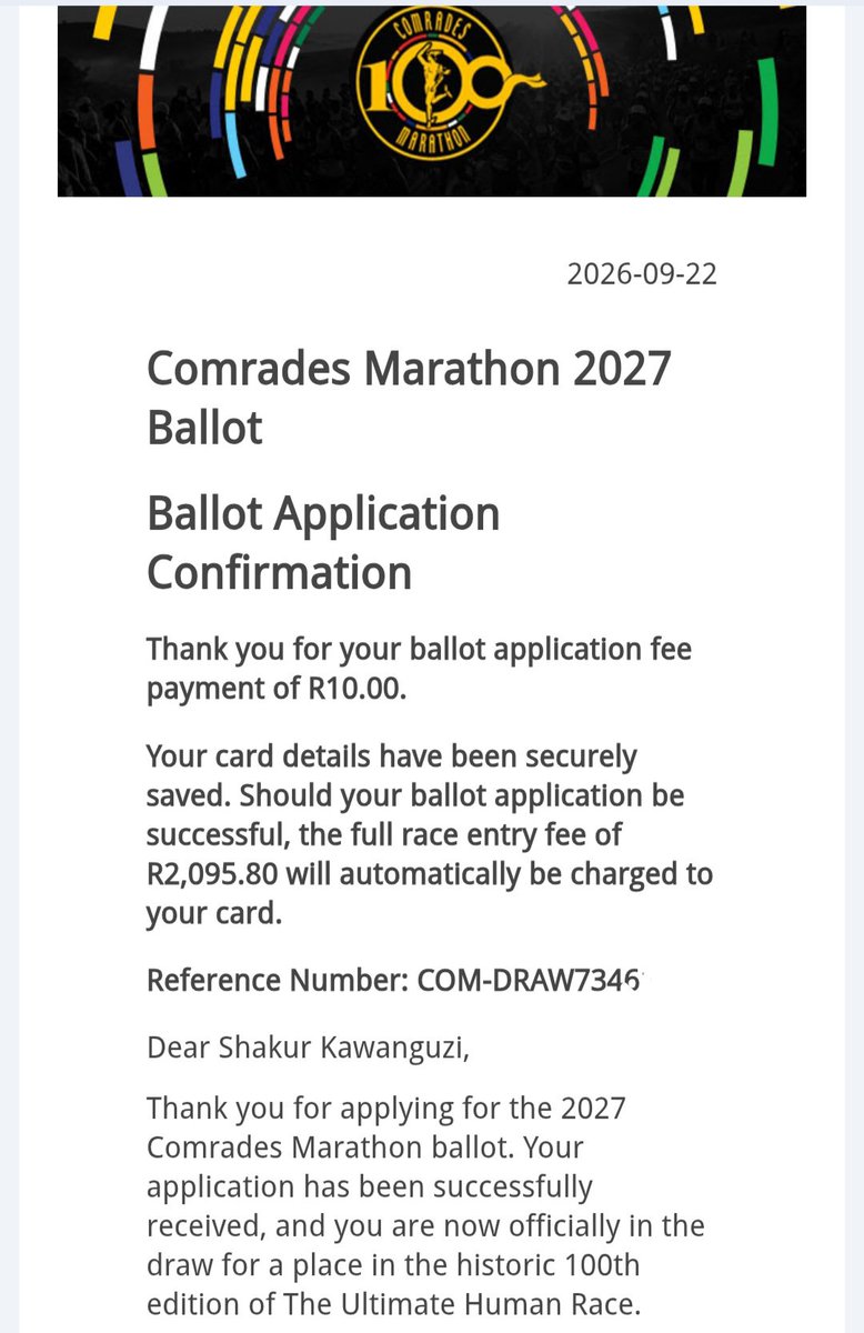 RoadCaptainFSK's tweet photo. I sent in my application for the @ComradesRace ballot yesterday! 

But hoo... https://t.co/bu4Wp6FDgR