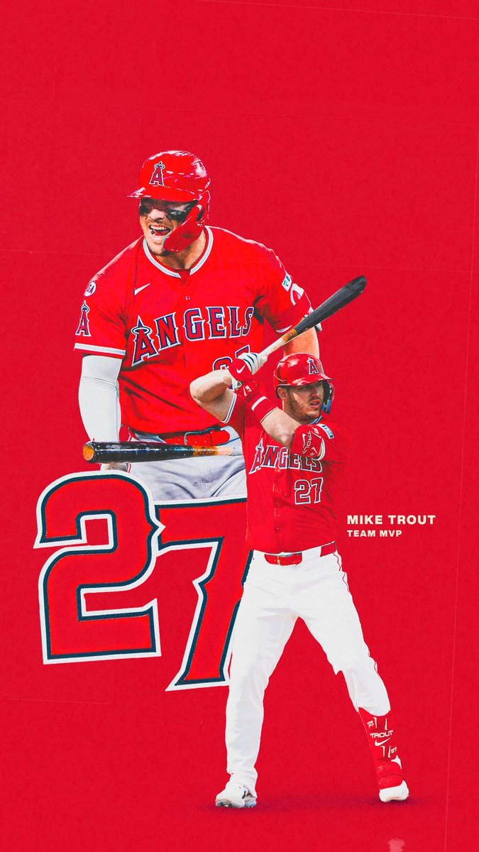 An Angels mobile wallpaper design: Mike Trout is featured on a red background with the text, "Mike Trout, Team MVP."