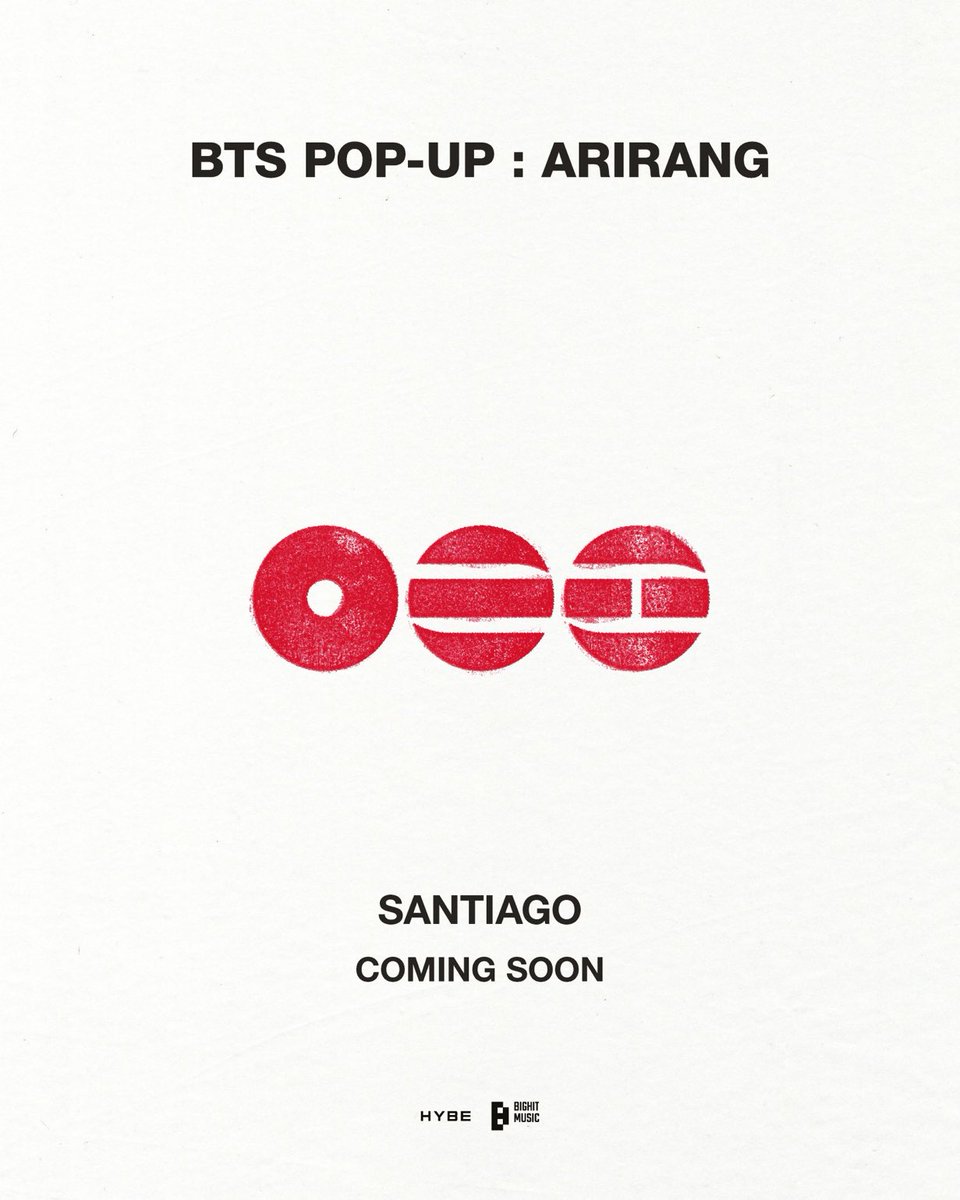 ARIRANGWT's tweet photo. BTS POP-UP : ARIRANG
COMING SOON

📍SANTIAGO, CHILE

#BTS #방탄소년단 #BTS_ARIRANG
#BTS_POPUP https://t.co/zszsfTsNST