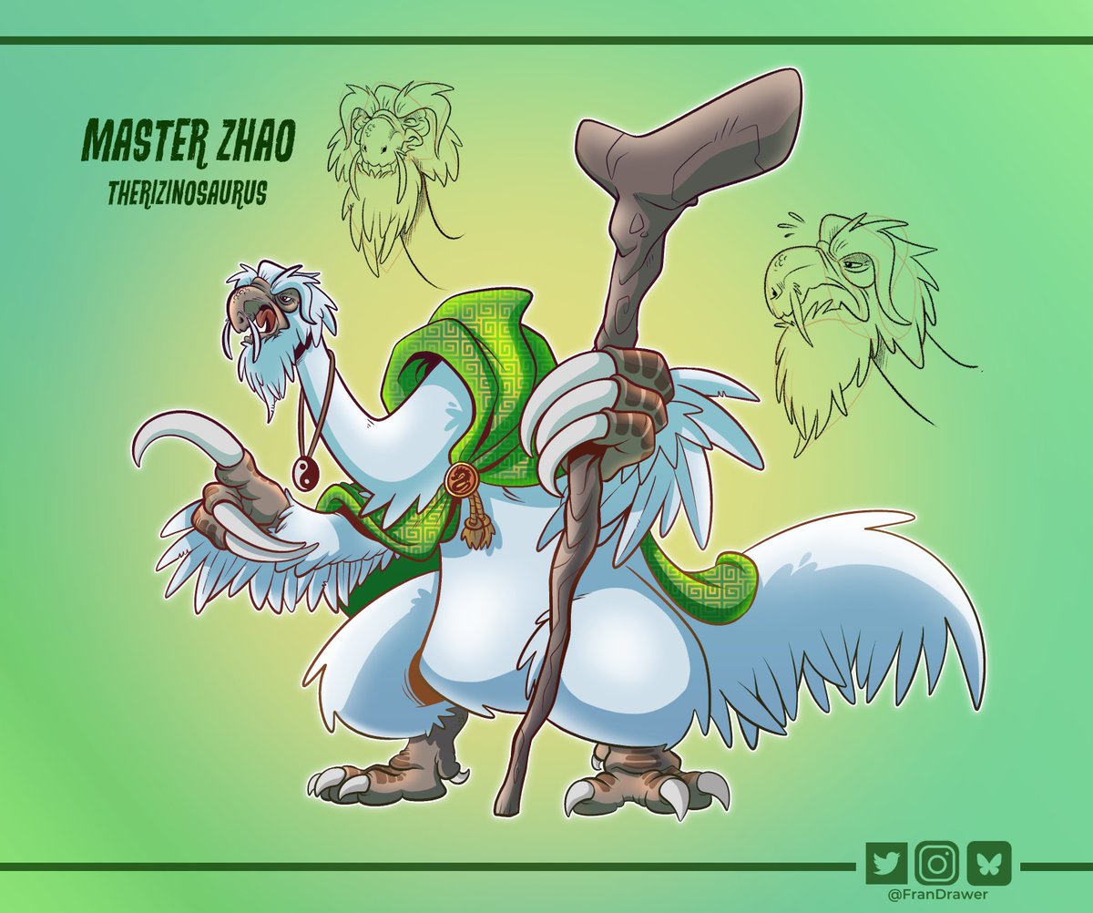 FranDrawer03's tweet photo. Pues en un rato libre me ha dado por diseñar de la nada y por la cara un therizinosaurus maestro de Kung fu. https://t.co/eGQ8zYMp7V