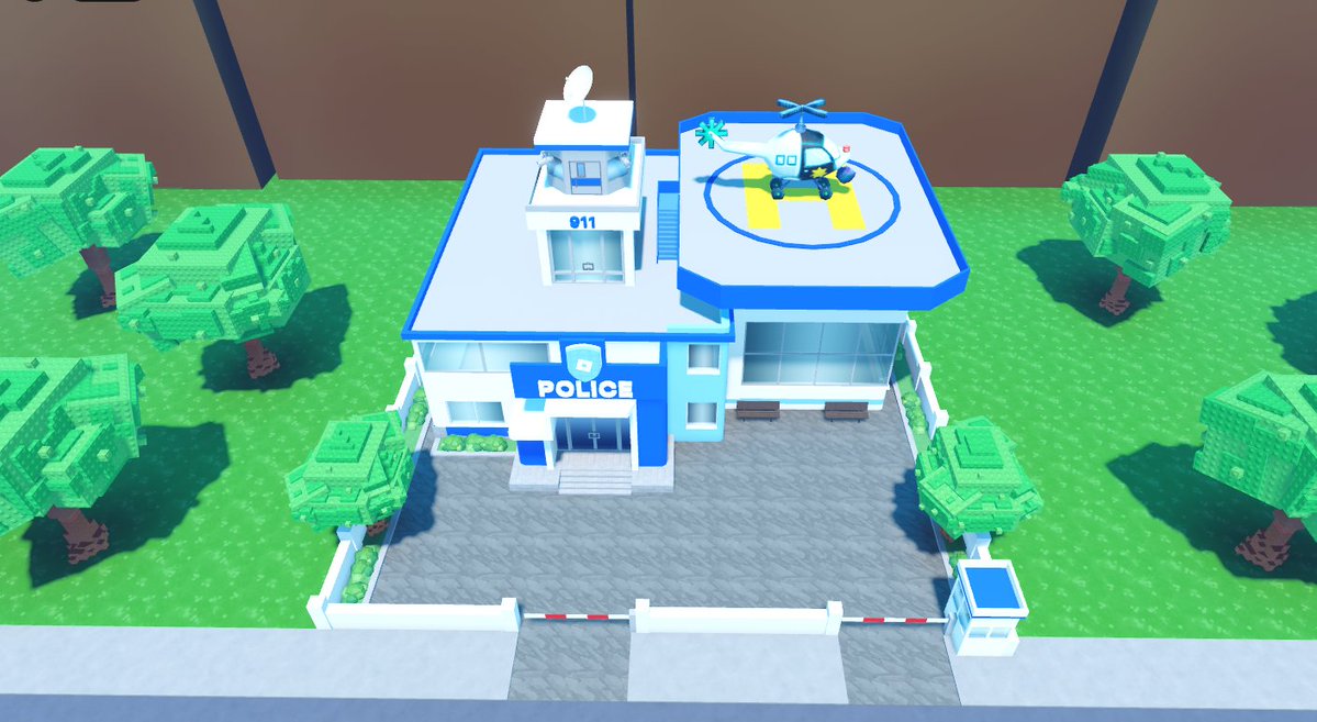 fivtechdev's tweet photo. Just finished working on this Roblox Police Department 🚓

Tried to keep it clean, detailed and a little arcade-ish while still making it feel like an actual police station.

Open for commissions! DM me if you need a builder for your Roblox project. https://t.co/joVucLcfAu