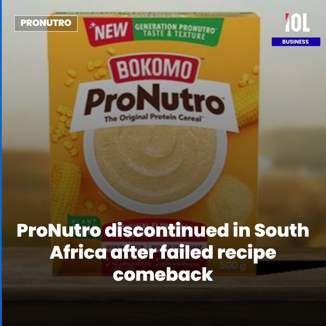 IOL's tweet photo. South Africa’s much-loved ProNutro cereal will be discontinued after PepsiCo said it was unable to recreate the taste and texture that South Africans knew and loved in the original product.
Read on https://t.co/yNGCsOeUXz
#ProNutro #PepsiCo #SouthAfrica https://t.co/Dqt2jnBx77
