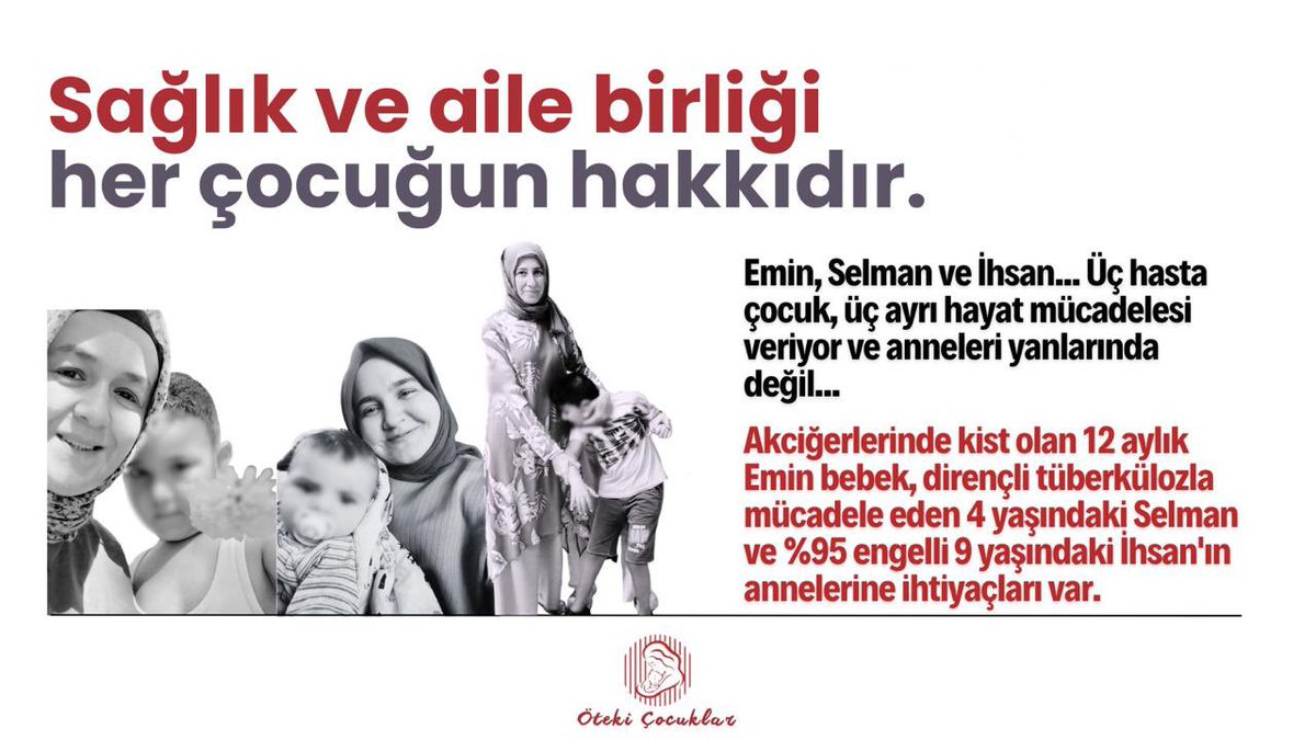 naftalanjaa's tweet photo. Bir bebek annesini istiyor.
Bir çocuk hastalıkla boğuşuyor.
Bir engelli çocuk annesine muhtaç.

Emin, Selman ve İhsan’ın anneleri cezaevinde.

Çocukların hastalığı ertelenemez.

ÇocukHasta AnneHapiste https://t.co/lEJQLPqTFW