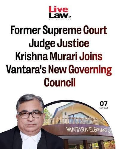 LancerFlying's tweet photo. Justitce Krishna Murari was a Supreme Court Judge when two cases against the Ambani "Vantara" were heard by him. Both case resulted in verdicts in favour of Vantara
Three years down the line...... Murari now serves as an independent voting member of Vantara’s Governing Council. https://t.co/bRjgCu6bck