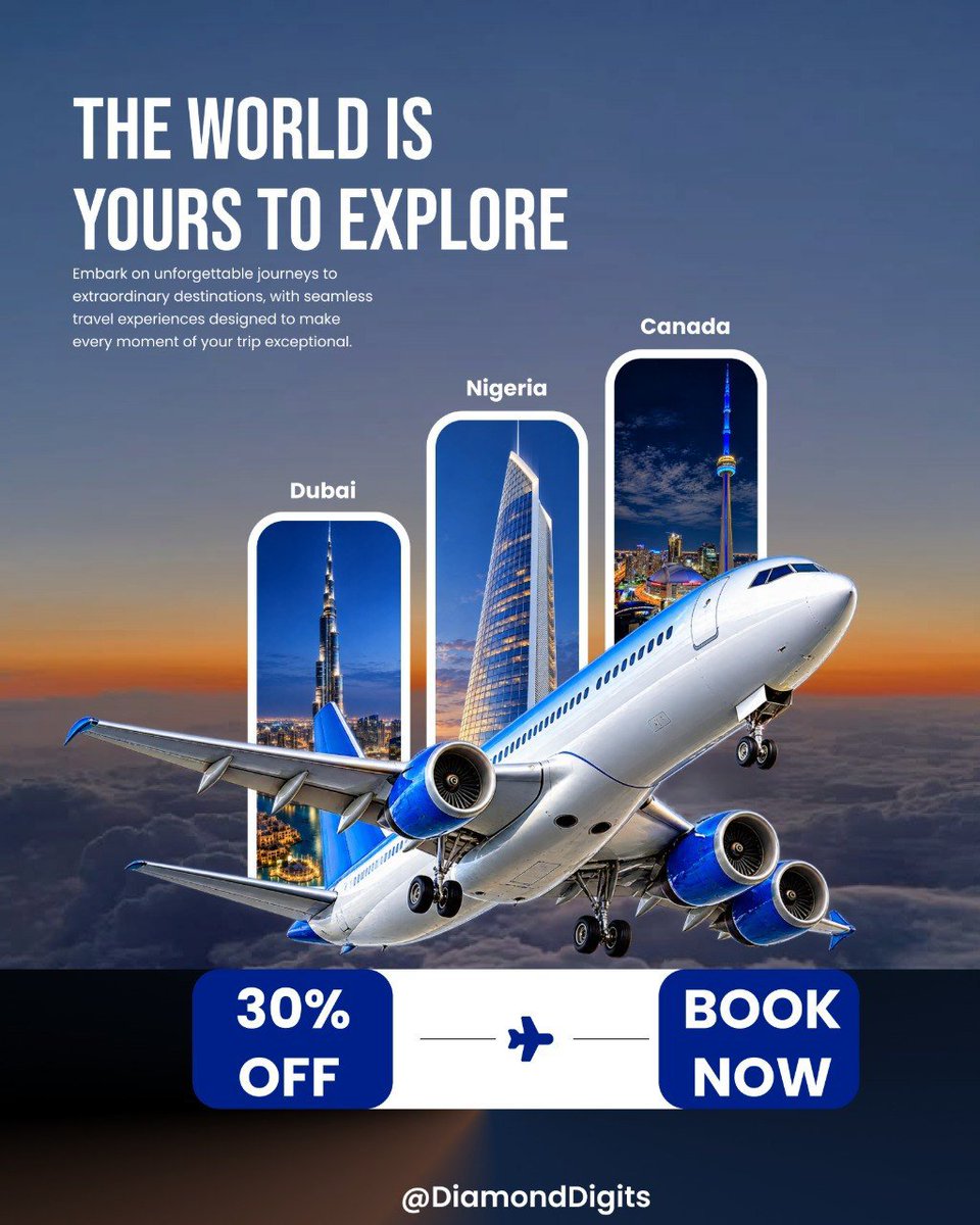 Diamonddigits1's tweet photo. Aviation design ✈️
For this concept, I wanted to create a premium travel experience through clean typography, strong visual hierarchy, and a luxury aviation atmosphere.

#Diamondoluwaseunibukun #diamonddigits #GraphicDesign #AviationDesign #TravelDesign https://t.co/WWNO0xjKoW