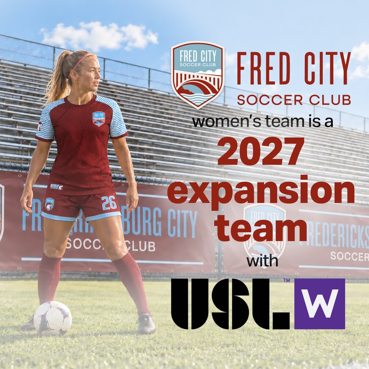 FredCitySC's tweet photo. Fred City joins @USLWLeague as a 2027 expansion team! https://t.co/mct2pe8acX

#FredCitySC #USLWLeague #WomensSoccer https://t.co/vm4ZRHWHWj