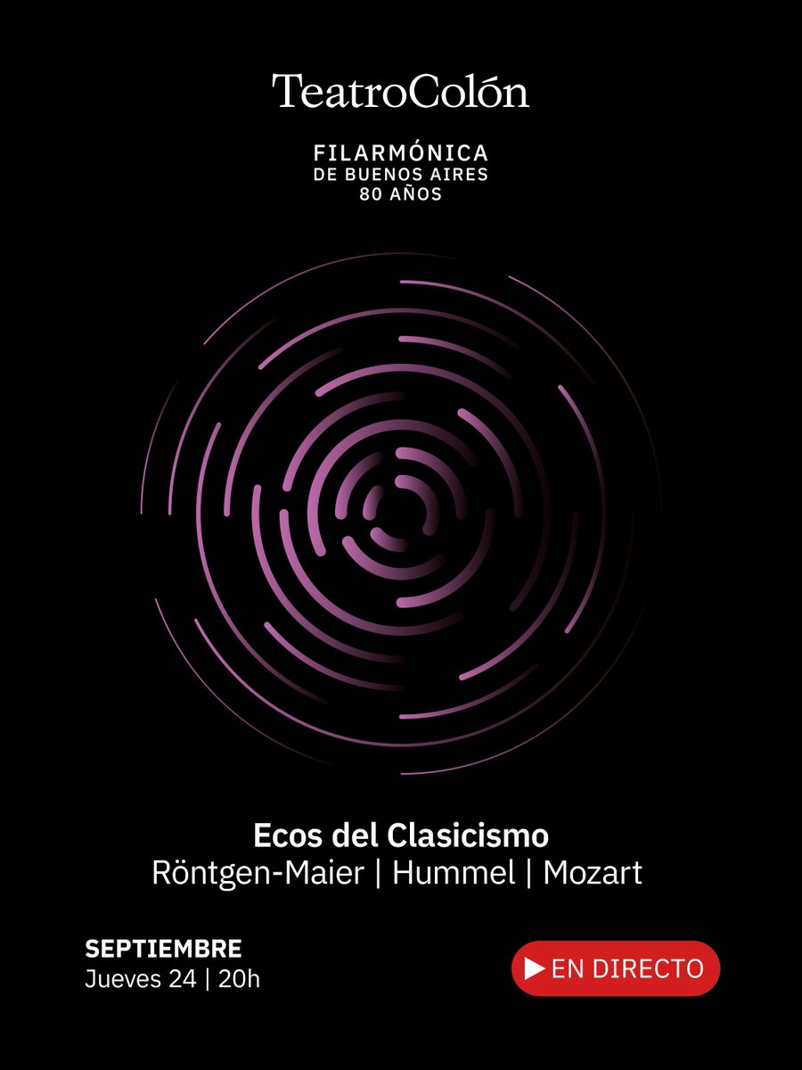 TeatroColon's tweet photo. TRANSMISIÓN DEL CONCIERTO 12 DE LA FILARMÓNICA 🎶
El 24/9 a las 20h, no te pierdas la transmisión en directo del concierto de la Filarmónica de Buenos Aires. Con el destacado violinista italiano Emmanuele Baldini como director y solista. https://t.co/7vZRWZlpTQ