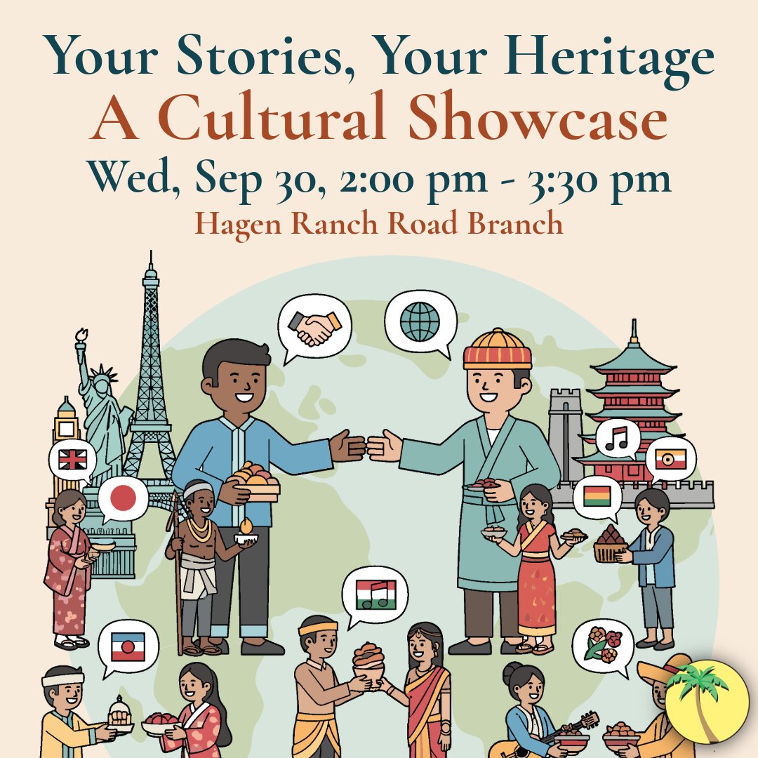 pbclibrary's tweet photo. Join us for a celebration of our world's culture! Explore the history and art of over 15 cultures from around the globe. Discover unique traditions and enjoy snacks and refreshments at our Hagen Ranch Road Branch this Wed, Sep 30 at 2:00 pm - 3:00 pm.

#PBCLibrary #Library https://t.co/maPkpZua8c