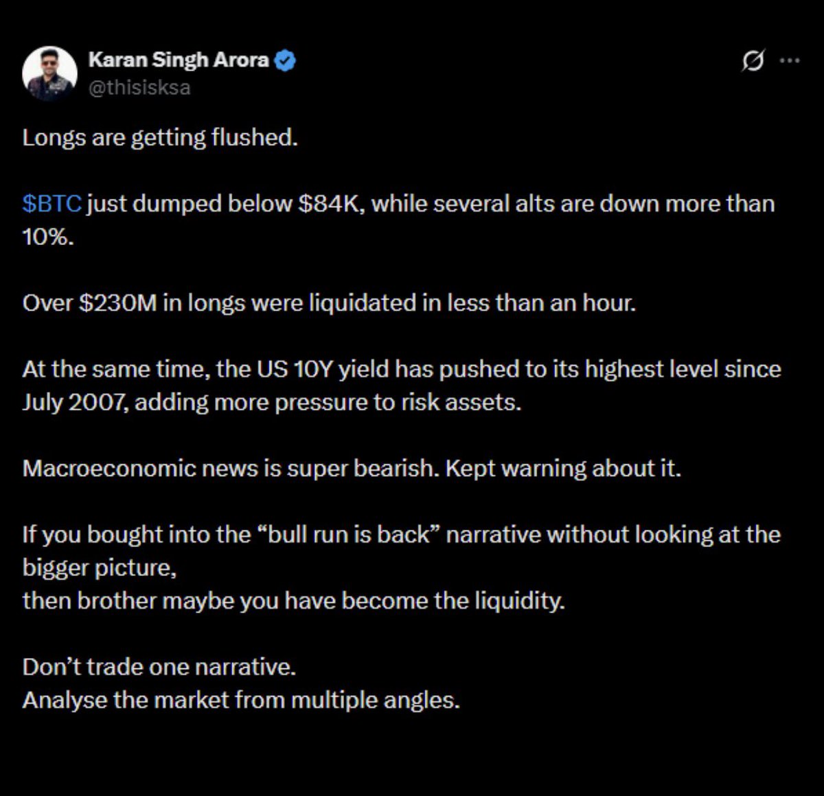 XanteApp's tweet photo. BREAKING: More than $230 million in crypto positions were liquidated in just ONE hour as Bitcoin fell below $84,000.

Why does this happen?

Many traders use borrowed money (leverage) to bet on Bitcoin’s price rising. https://t.co/tpdy3KLYFh