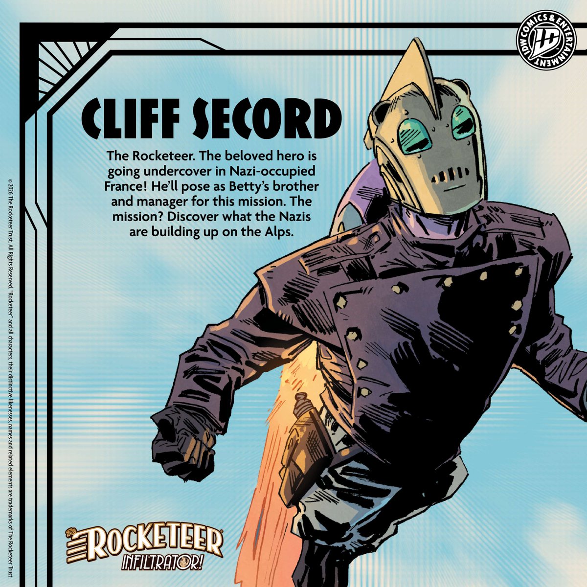 IDWPublishing's tweet photo. The Rocketeer &amp; Betty have got a new mission. Can Cliff summon all the talent for subterfuge he never learned as a stunt pilot? God, we hope so…

The Rocketeer: Infiltrator! is at comic shops today! 

#TheRocketeer #Comics #M16 #IDW https://t.co/cAsDAioKZU