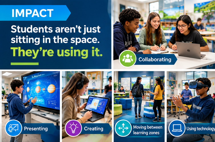 powerupedu's tweet photo. A transformational learning space should feel different, enabling 🧠 independent thinking, 🤝 collaboration, 💡 creativity, 🗣️ communication, 💻 tech use, and 🔄 varied experiences. #PowerUpEDU #TransformationalSpaces #StudentEngagement #CollaborativeLearning #LearningEnvironment #InnovativeEducation #EdTech #CreatingInnovativeLearningExperiences
