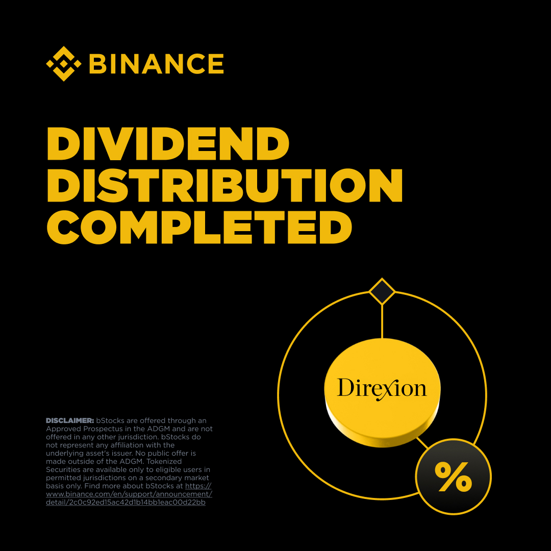 binance's tweet photo. SOXL bStock (SOXLB) dividends are now in your Spot Wallet ✅

If you were holding tokens before 23 Sep 2026, your dividend should now be available.

→ $0.09 USD dividend per share
→ Distributed as additional SOXLB

Thank you for being part of Binance bStocks. 🫡 https://t.co/cCUZoDtNV9