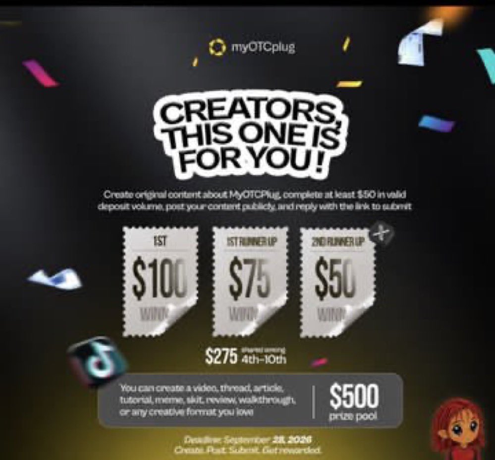 herfarmercist's tweet photo. Another hidden update here
If you’re a creator and using @myotcplug_ or not, you might wanna see this.
They’re giving out $500 to 10 creators for their anniversary.
You just need to complete $50 in valid deposits, create one original piece of content about #MyOTCPlug and submit it before September 28th.
Could be a post, thread, video, meme, tutorial, review or whatever fits your content style.
And there’s also a separate ₦900K volume campaign running too.
So there are actually two ways to get involved. Not many off-ramp platforms offer opportunities like this, you know?
If you’re joining, use my code E9530B13.
I wonder if one of the $500 winners will be someone seeing this post rn