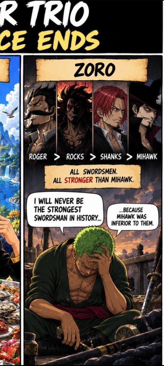 stein_zero89042's tweet photo. @Hypexxxxx1 @goroseitaken Achei essa imagem e achei interessante 

Eu discordo dela pois acho

Mihawk>shanks>Roger>Rocks.

Tem até uma magazine que da base pra isso 

Mas a maioria da fandom acha que Zoro não será o espadachim mais forte da história https://t.co/8m3AP6yK5j