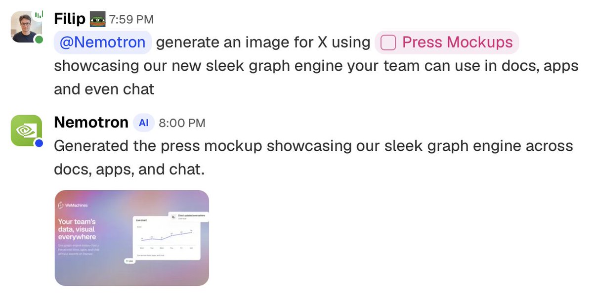 _qub1t's tweet photo. WeMachines AI built us an app that studies the components and design system in our repo over time and turns them into beautiful graphics.

Every app in WeMachines is usable by agents, so anyone on our team can now ask an agent to generate an image.

Best part is... this whole extension took one prompt.