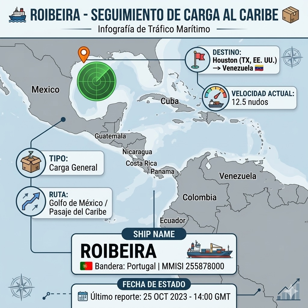PCazador2021's tweet photo. #DeInteres 🚢🇻🇪 El buque ROIBEIRA inicia su travesía desde Houston EEUU rumbo a Guanta y Maracaibo, Venezuela. Transporta maquinaria pesada y componentes especializados para la reactivación e infraestructura de la industria petrolera nacional. 📦⚓ #Maritimo #Zulia #Anzoategui https://t.co/Z5KuedLO06