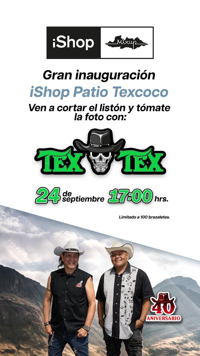 TEXTEX_Oficial's tweet photo. Amigos!!! 
¡Mañana es el día! Nos vemos este 24 de septiembre a las 5 pm en Patio Texcoco. No se lo pierdan, tenemos preparado algo muy especial para ustedes. ¡Caigan con nosotros y nos vemos mañana! Grupo Tex Tex
@iShopMixup
@iShop_Mixup
@TEXTEX
@patioTexcoco https://t.co/2GQlmQRZ42