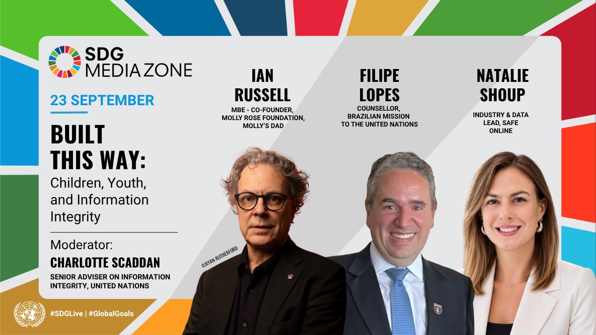 GlobalGoalsUN's tweet photo. Children and young people are among the most connected—and most at risk—in today’s information ecosystem. This  conversation asks what it takes to make digital spaces safer and why youth must help build the solution.
#SDGLive from 3:00 PM EDT:  https://t.co/hBosNi98QJ https://t.co/2D10JqEvOn