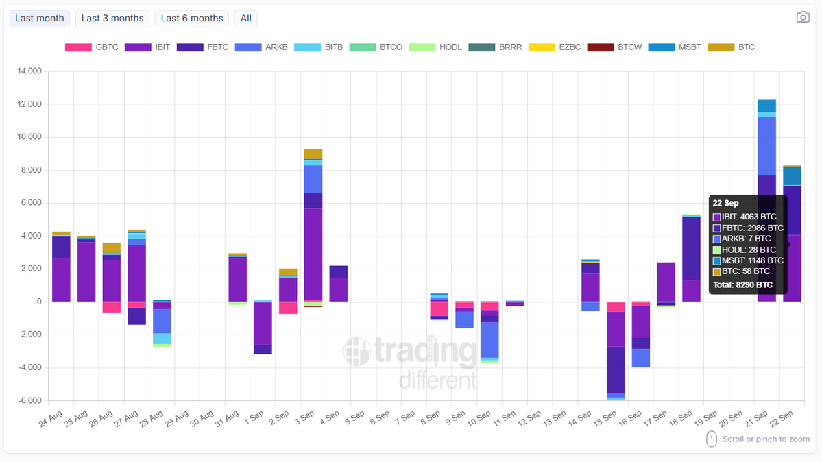 tradingdiff's tweet photo. 📈 #BTC Spot #ETF: Daily Flow

Track today’s inflows and outflows by company (in BTC).

Total: +8,290 BTC

#IBIT: +4,063 BTC
#FBTC: +2,986 BTC
#ARKB: +7 BTC
#HODL: +28 BTC
#MSBT: +1,148 BTC
#BTC: +58 BTC

🔄 Updated daily – stay informed with real-time data.

👉 https://t.co/R00NYMBARy

#Bitcoin #ETF #Crypto #BTC