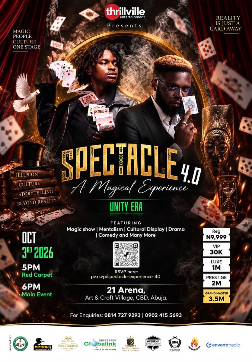 KolesMagic's tweet photo. Abuja, what are we doing on October 3rd? 👀

The biggest Magic Show in Nigeria is back!  Spectacle 4.0 is where you need to be. 

October 3rd, 2025. 

📍21 Arena, Art &amp; Craft Village, Central Business District. 

5PM

Tickets from ₦9,999

Who’s coming? 

https://t.co/MznclgRXHp https://t.co/zaW9UsvpJn