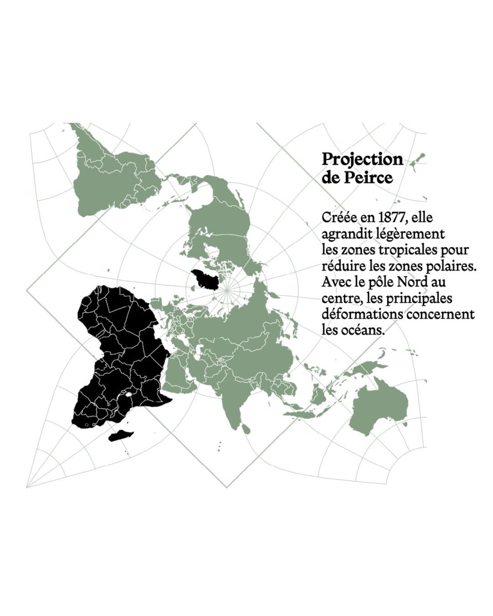 mdiplo's tweet photo. Mais d’autres systèmes de projection alternatifs existent, qui ne se contentent pas de rétablir une plus juste proportion des surfaces mais permettent aussi de déporternotre regard habituellement européo-centré sur la planète. ⤵️ https://t.co/liVIdR47hL