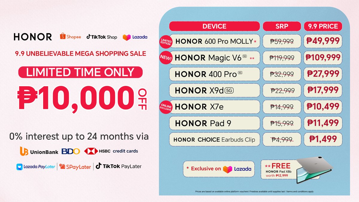 PhilITOrg's tweet photo. @Honorglobal @HONORPHL 600 Pro MOLLY Edition Debuts Exclusively on @LazadaPH for only ₱49,999. https://t.co/GUGUZDzpeU #HONOR600ProMOLLYLimitedEdition #HONORxLazada #HONORxPopmart https://t.co/fjP9jQwbAY
