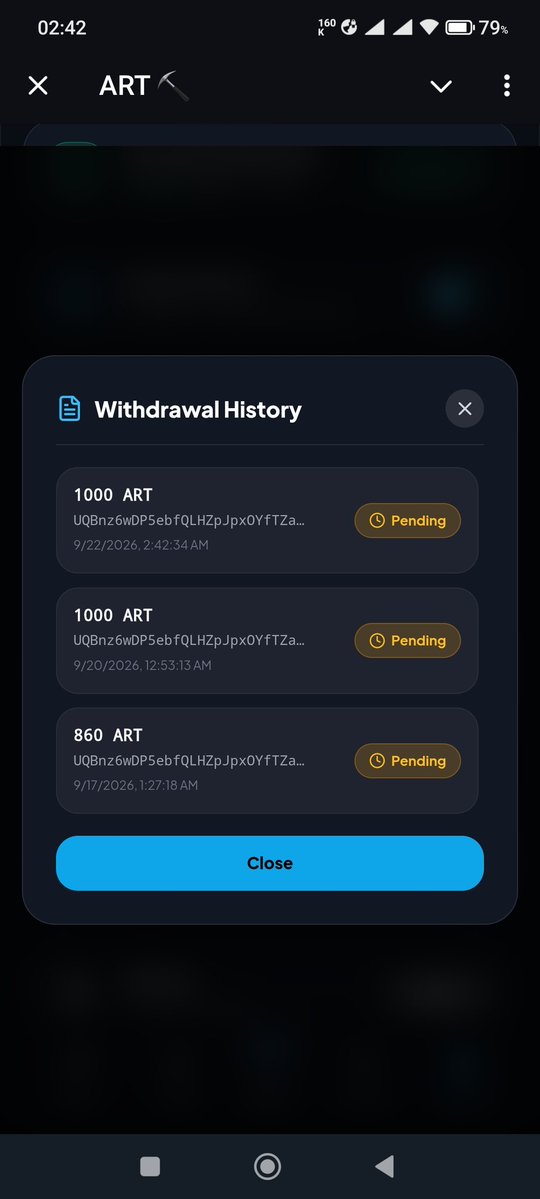 MR_NUX's tweet photo. @ART_Token_Web What the hell are you talking about? 
You even didn't withdraw few bucks 😂 then talking about development and keep mining ??
I think every one knows this project is scam and we will see soon SCAM  rsd logo on your mini app.
your proof is withdrawing whole Arts of miners. https://t.co/9aco5YGoIH