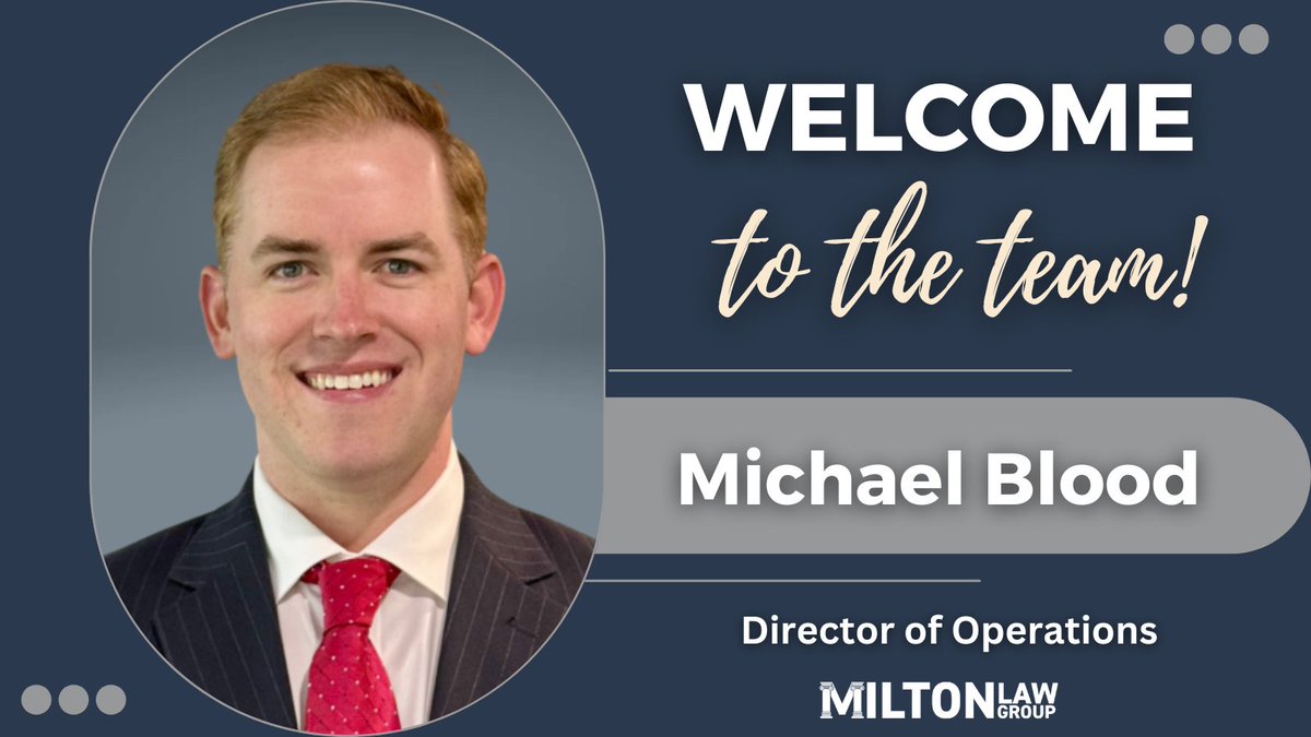 miltonlawgroup's tweet photo. Please join us in welcoming Michael Blood, CPA, as our new Director of Operations!

Michael will lead our internal operations, financial reporting, and administrative systems. He will also work directly with clients preparing tax returns and handling accounting work.

Welcome! 🎉 https://t.co/POAnNMzSfd