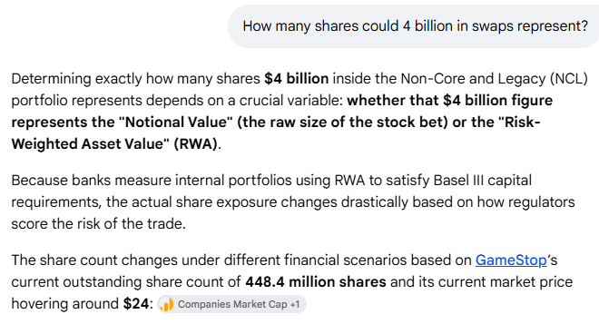 RuthBaderFace's tweet photo. @ReesePolitics $UBS has till December 2026 to unwind the Non-Core Legacy Portfolio from Credit Suisse, 4 billion left and all SWAPs for GME.  The Swiss regulator is also making them carry 20 billion extra to cover the NCL.  The 20 billion is for US UBS operations, 100% sure it is for $GME https://t.co/y6YaLg1xJn