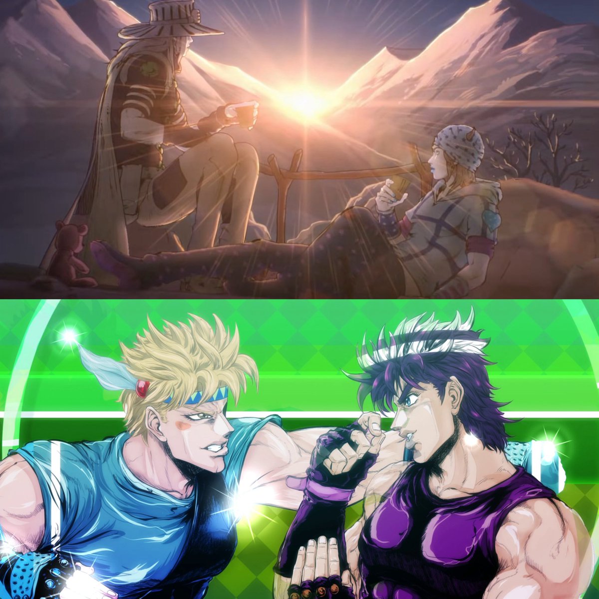 BizarreTadpoles's tweet photo. the “two bisexuals are obsessed with each other” jojo openings https://t.co/kkWQrKNhJ0