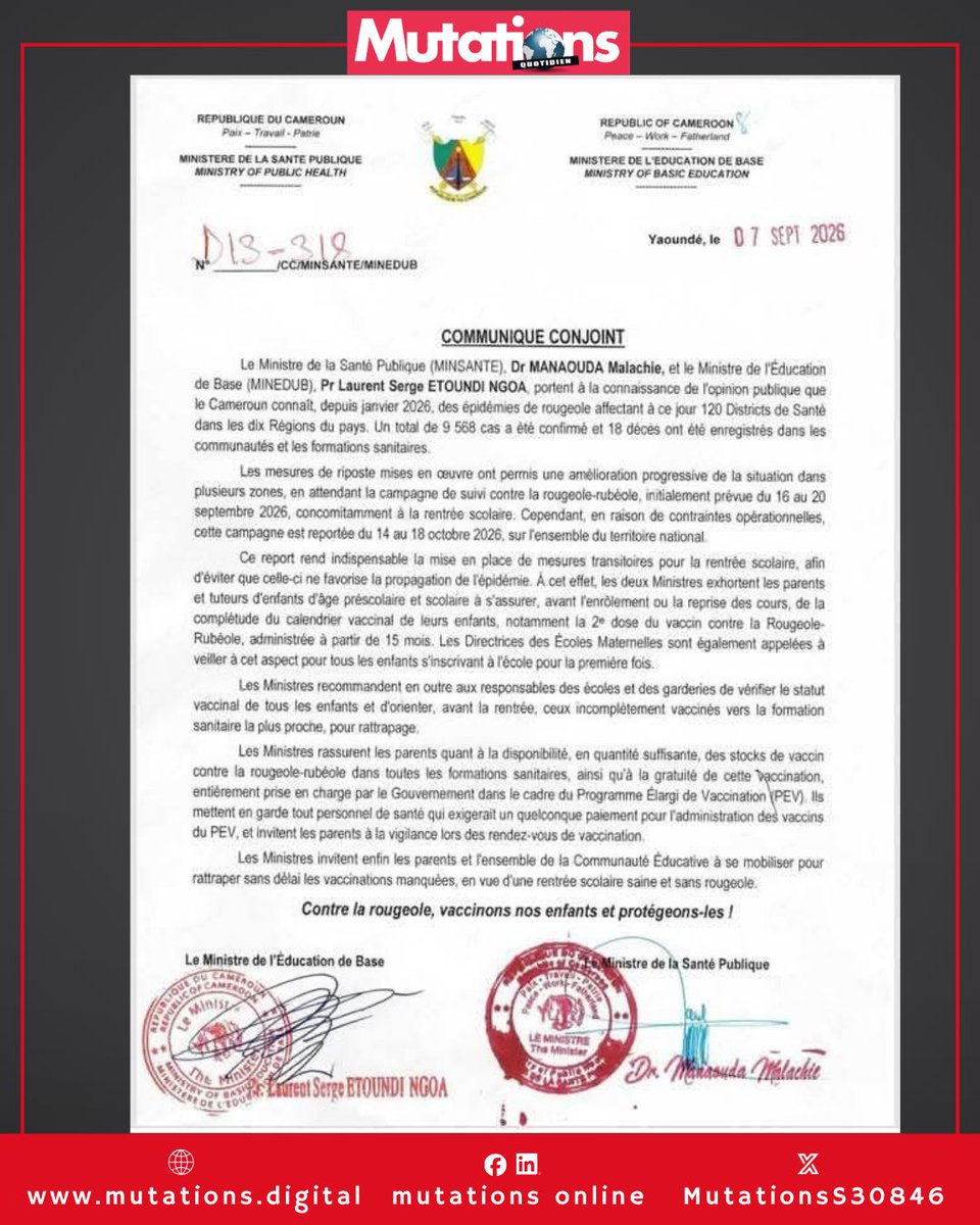 MutationsS30846's tweet photo. Épidémie de rougeole 
Le gouvernement appelle à vacciner les enfants. https://t.co/rTLyvfSLty
