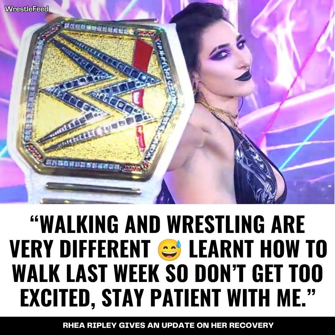 WrestleFeedApp's tweet photo. Rhea Ripley gives an update on her recovery. Her last televised match was on May 31. https://t.co/vGH0g7Ogyk