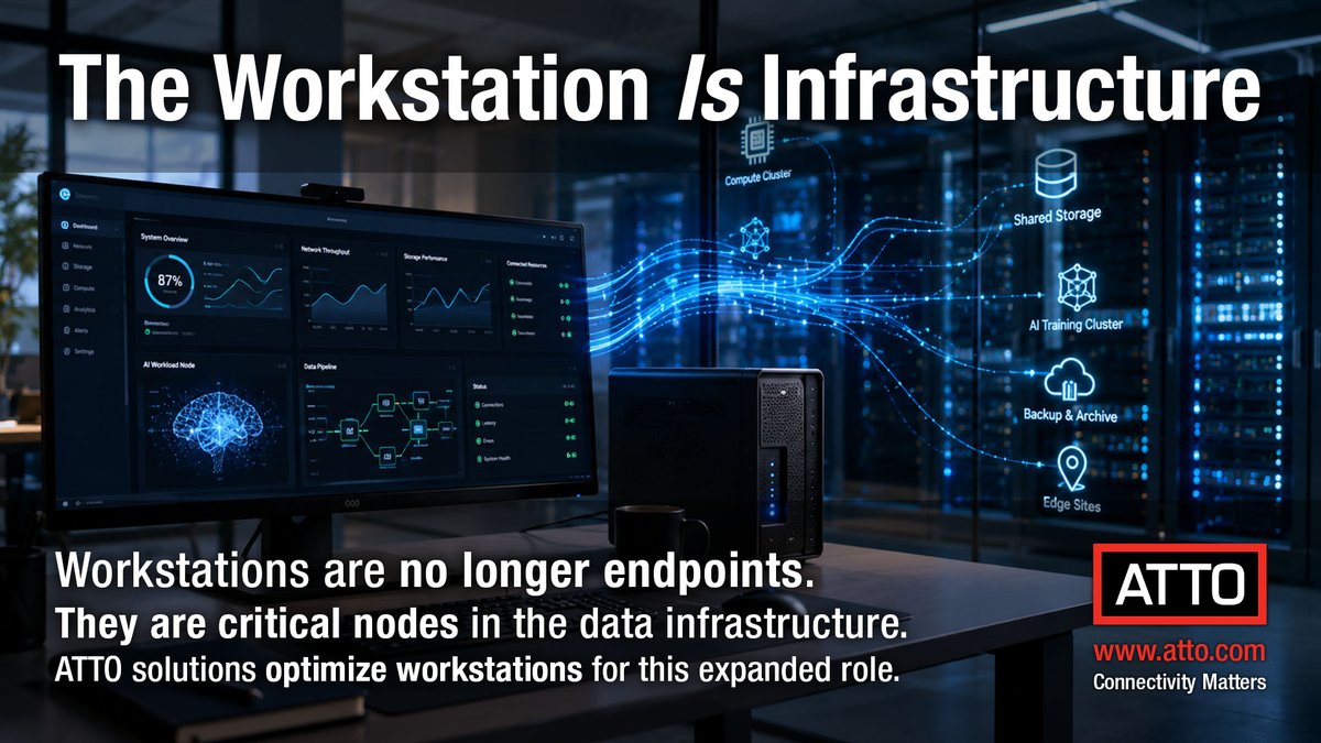 ATTOTechnology's tweet photo. The performance of a workstation isn't defined by its processor and GPU alone. How efficiently it connects to data, storage, and other systems can determine how much of that computing power actually gets put to work.

https://t.co/Cja9ebEtUJ https://t.co/02IllLx68l