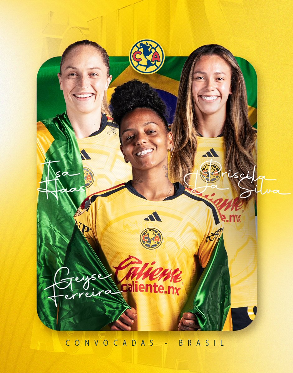 AmericaFemenil's tweet photo. Isa Haas, Geyse Ferreira y Priscila Da Silva fueron convocadas por la Selección de Brasil para disputar su partido amistoso del mes de octubre. 🇧🇷🫡

¡A darlo todo, Águilas! 💙💛 https://t.co/e6BktqKwlw
