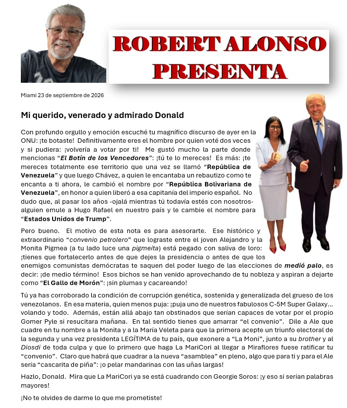 RobAlonso's tweet photo. Nota abierta a mi presidente Donald J. Trump y que Dios y la Virgen de Coromoto me lo guarden, me lo hagan un santo, me lo protejan por el camino del bien y del mal y me lo arropen con el manto de la felicidad eterna: ¡amén! https://t.co/JkPYo93A5i