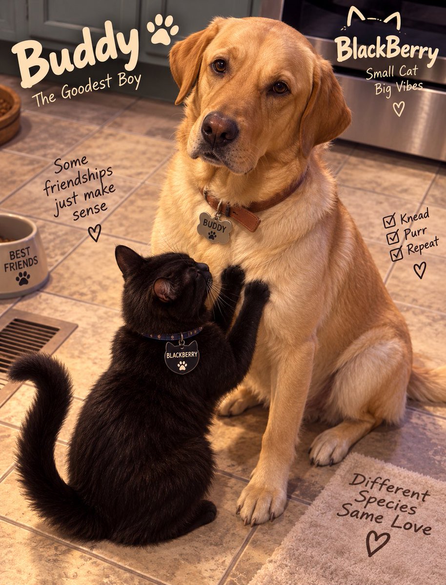 BlackBerryCatX's tweet photo. Meet Buddy 🐾 The gentle Dog behind BlackBerry Cat. https://t.co/MIHuVhlIlv https://t.co/27cBfSYybl