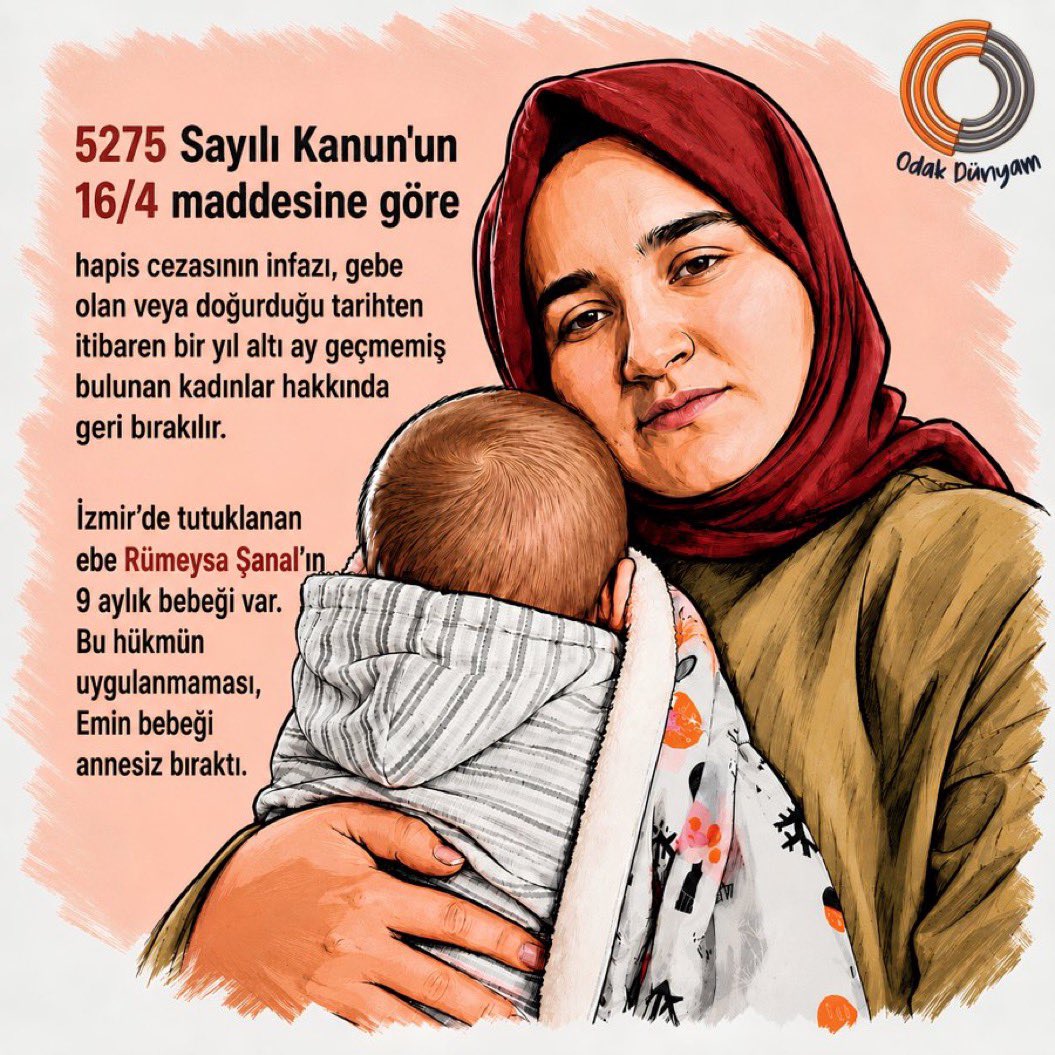 odakdunyam's tweet photo. 5275 sayılı Kanun’un özü, savunmasız bir bebeğin büyüme ve sağlık hakkını güvence altına almaktır. Hiçbir yargısal süreç, bir çocuğun yaşam ve gelişim hakkından daha öncelikli olamaz.

Sağlık sorunları bulunan Emin bebek, yok sayılan yasalar nedeniyle aylardır annesi Rümeysa Şanal’dan ayrı.

ÇocukHasta AnneHapiste