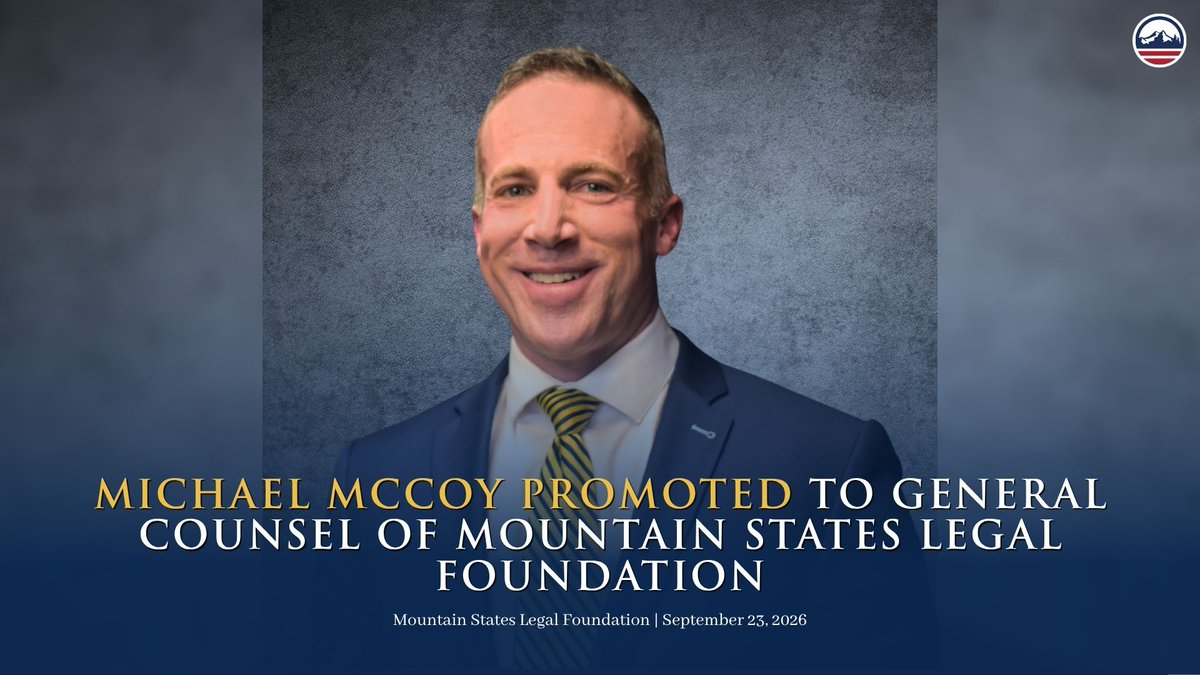 MSLF's tweet photo. Mountain States Legal Foundation (MSLF) is proud to announce that Michael McCoy, Director of MSLF’s Center to Keep and Bear Arms (CKBA), has been promoted to General Counsel.

In his new role as General Counsel, Mr. McCoy will help lead MSLF’s broader legal strategy as the Foundation continues to defend individual liberty, property rights, equal protection, and the right to keep and bear arms.

For the full press release, visit: https://t.co/WM9Ts8t2cN